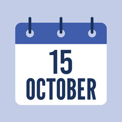 15 October Calendar, Isolated Vector Calendar.