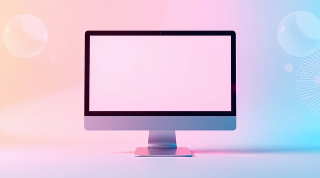 Modern computer monitor in a vibrant, soft color gradient. - Powered by Adobe