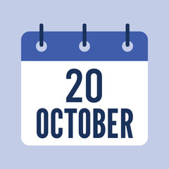 20 October Calendar, Isolated Vector Calendar.