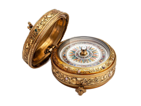 Ornate Golden Classic Analog Compass with Intricate Design