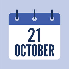 21 October Calendar, Isolated Vector Calendar.