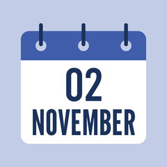 2 November Calendar, Isolated Vector Calendar.