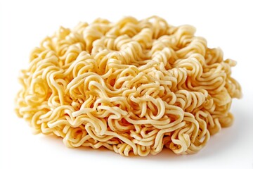 Heap of Instant Noodles Close-up on White Background Ready to Cook