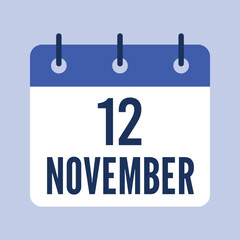 12 November Calendar, Isolated Vector Calendar.