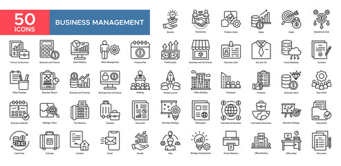 Business Management collection set. Business Management, Solution , Partnership, Problem Solve, Sales, Goals, Operation Cost, Finance and Business, icon. Simple flat vector illustration