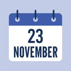 23 November Calendar, Isolated Vector Calendar.