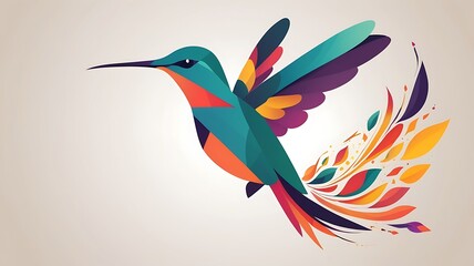 Obraz premium An abstract hummingbird made with delicate overlapping shapes, colorful vector art