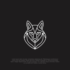 Fototapeta premium Minimalist Design: Geometric Wolf Head Illustration on Black Backdrop, Modern and Elegant Iconography for Creative Projects, Nature-Inspired Aesthetic, Conceptual Logo and Design Idea