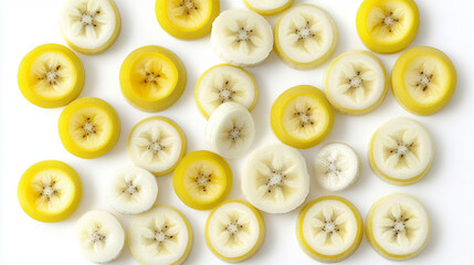 Fototapeta premium Surreal banana slice display kitchen food photography minimalist top-down view colorful art