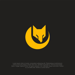 Contemporary animal emblem concept showcasing a stylized fox head intertwined with a lunar crescent against a dark backdrop, perfect for modern brand visualization