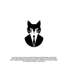 Monochrome Silhouette Depicting a Cat Dressed Formally, Abstract Feline Image with an Elegant Attire, Sophisticated Style Depicted with Minimalism, A Vector Illustration
