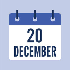20 December Calendar, Isolated Vector Calendar.