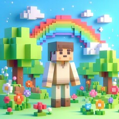 Character blocks videogame, voxel art geometry 3d digital illustration