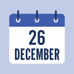 26 December Calendar, Isolated Vector Calendar.