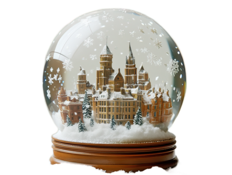 Miniature Snow Globe Featuring Detailed Cityscape with Snowflakes - Powered by Adobe