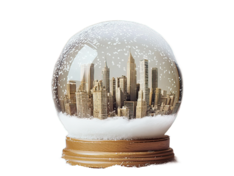 Detailed Miniature City in Snow Globe with Scenic Winter View