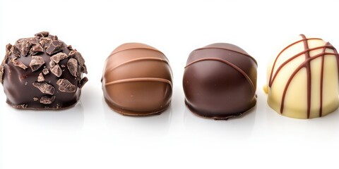 Fototapeta premium Four assorted gourmet chocolates on white background
