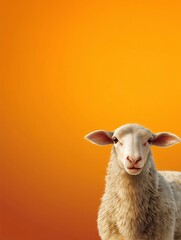 Fototapeta premium Cute Lamb Portrait on Warm Orange Background for Farm and Animal Concepts