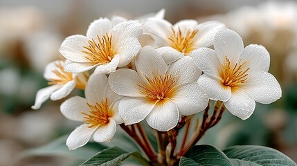 Obraz premium Delicate White Flowers with Dewdrops Macro Photography