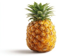 Fototapeta premium Standing Pineapple Fruit with Green Leaves Isolated on White Background