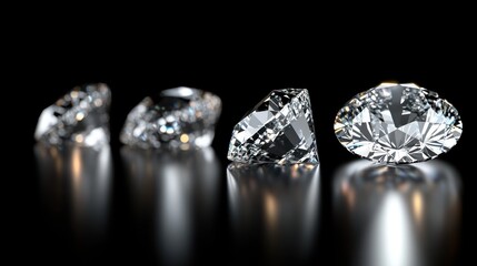 A collection of sparkling diamonds displayed against a black background.