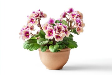 African Violet in Terracotta Pot: Delicate Blooms in Pastel Hues
