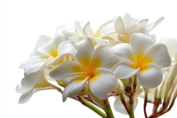 Plumeria Blooms: Serene White and Yellow Flowers in Elegant Still Life