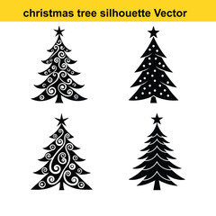 A vector set features green pine and fir Christmas trees, perfect for winter holiday season decoration.
