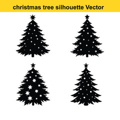 A vector set features green pine and fir Christmas trees, perfect for winter holiday season decoration.