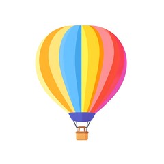 Fototapeta premium Colorful hot air balloon with striped envelope and wicker basket