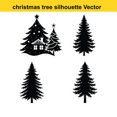 A vector set features green pine and fir Christmas trees, perfect for winter holiday season decoration.