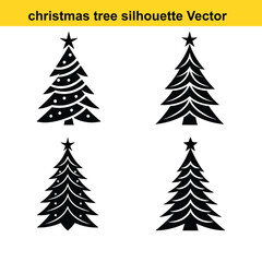A vector set features green pine and fir Christmas trees, perfect for winter holiday season decoration.