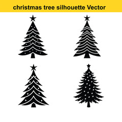 A vector set features green pine and fir Christmas trees, perfect for winter holiday season decoration.
