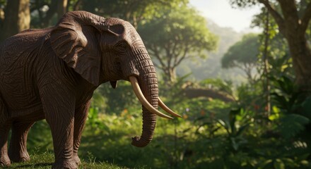Obraz premium Majestic African Elephant in Lush Tropical Jungle Habitat Serene Wildlife Scene