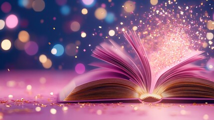 Magical Open Book With Sparkling Glitter Dust