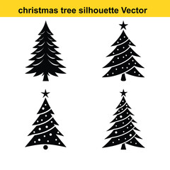 A vector set features green pine and fir Christmas trees, perfect for winter holiday season decoration.