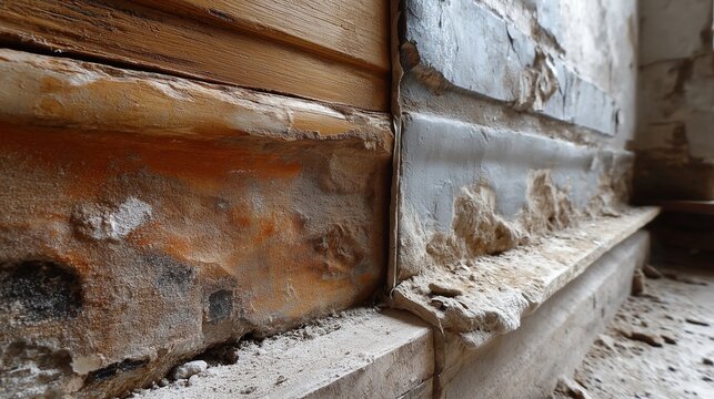 Verrottete und verfaulte alte Holzdielen mit Schimmel und Feuchtesch&auml;den