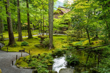 Fototapeta premium Sanzen-in Temple Japanese garden and pond in summer. Ohara, Kyoto, Japan.