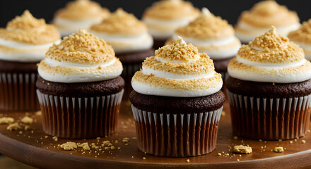 Delicious Chocolate Cupcakes Topped With Toasted Marshmallow Frosting And Graham Cracker Crumbs