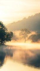 Serenity Awakened: The Enchanting Tranquility of a Mist-Laden Morning Landscape