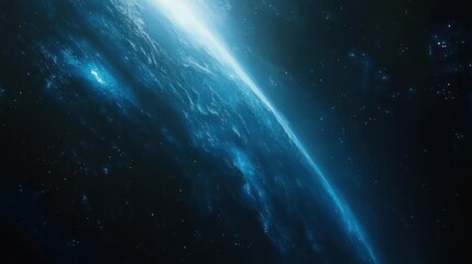Obraz premium A stunning view of a planet in space, illuminated by a soft blue glow against the cosmos.