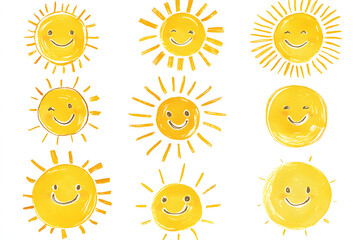 手描きの太陽と笑顔の子ども風イラスト