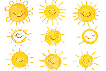 幼児が描いたカラフルな太陽の絵