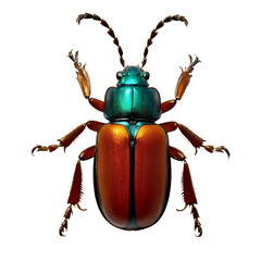 A Beetle in close-up against a white background 