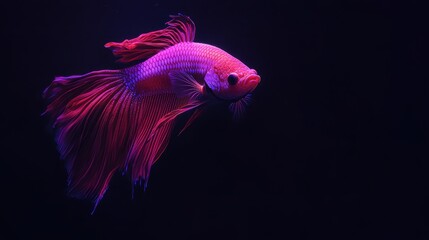 Fototapeta premium Vibrant Red Purple Betta Fish in Dark Water