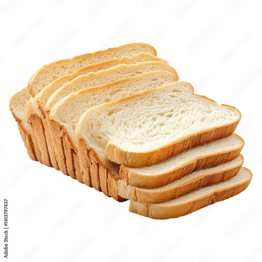 Poster sliced bread neatly arranged on a transparent background showcasing its texture and layers for culin