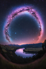 Celestial Bridge: Nighttime Majesty and Reflected Cosmic Splendor Under the Milky Way
