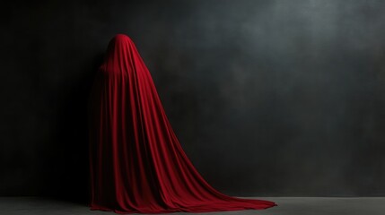 Red shrouded figure against dark backdrop
