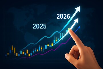 Growth and development chart of company in new year 2026. Development to success and motivation in 2026. Planning, opportunity, challenge and business strategy in new year 2026