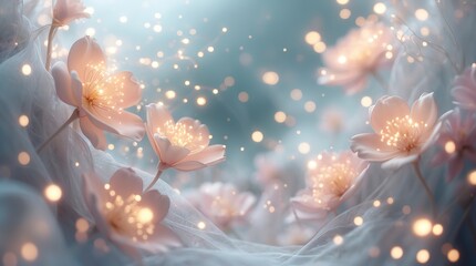 Dreamy Floral Mist and Bokeh Light Background